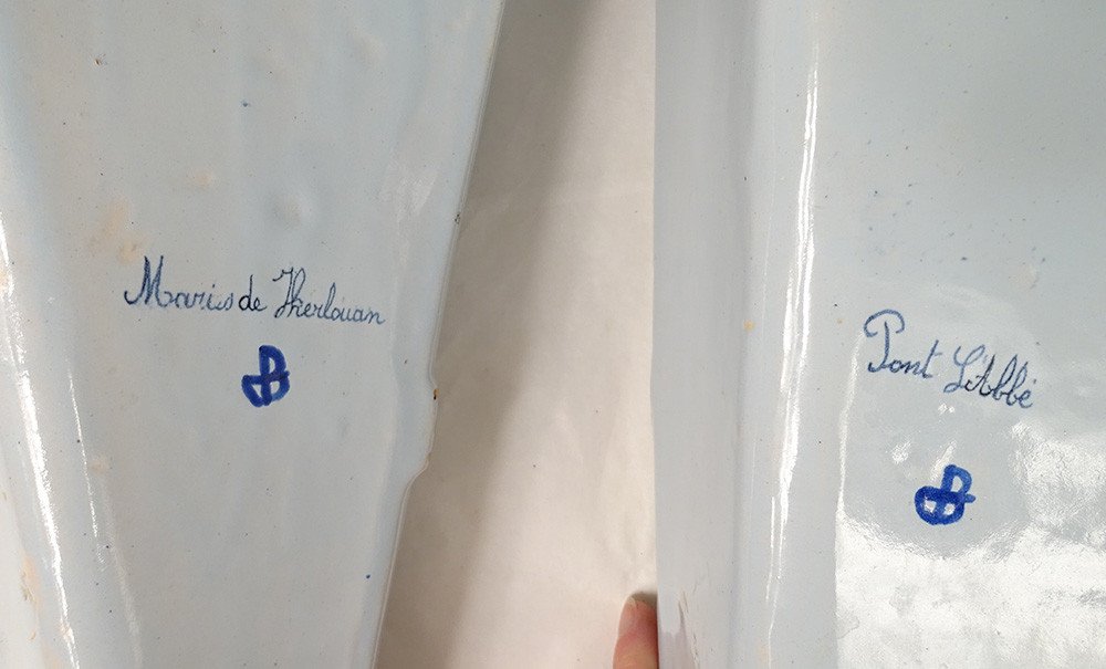 2 Cornets Of Applique Bouquetières Earthenware Quimper Porquier-beau Nineteenth-photo-5