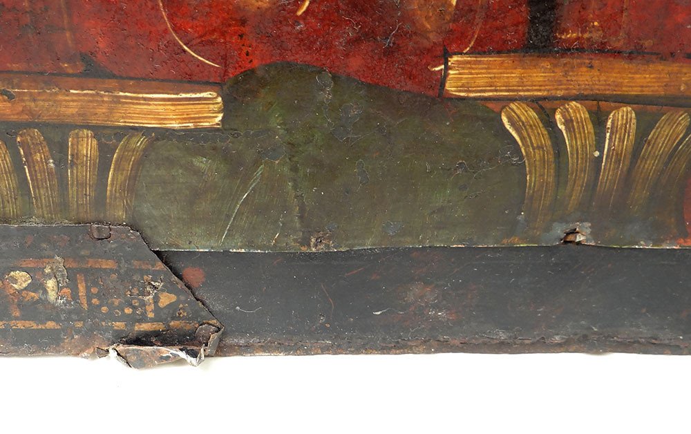 Chest Polychrome Painted Metal Box Fruit Cups Columns XVIIth Century-photo-7