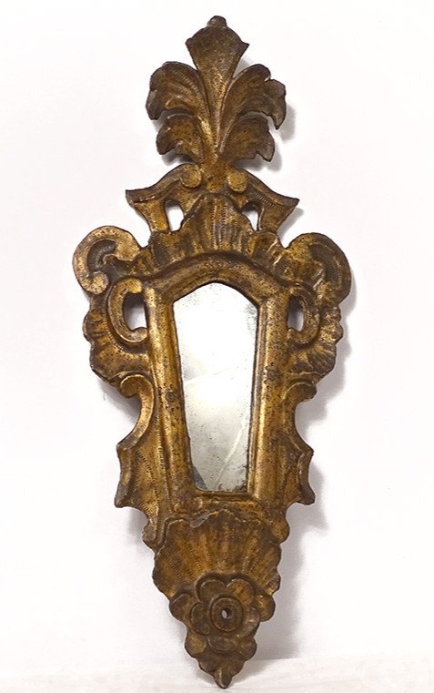 Miroir Glace Italienne Bois Sculpté Doré Coquille Feuillage XIXème Siècle