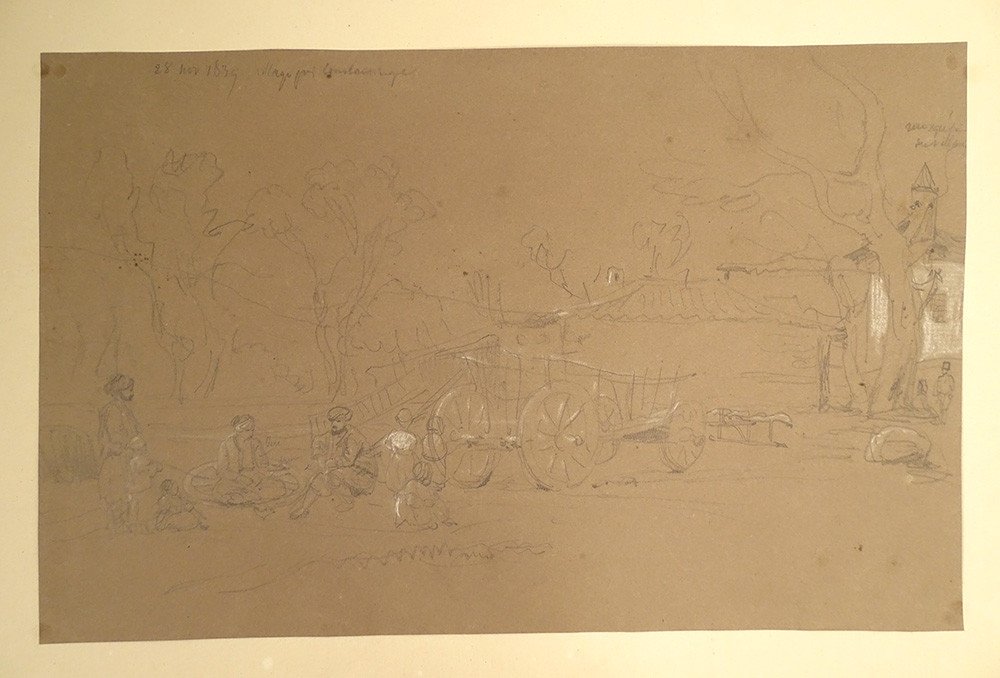 Drawing Th. Gudin Characters Village Mosque Constantinople Turkey XIXth-photo-2