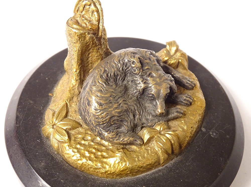 Petit Presse-papier Sculpture Bronze Chien Couché Marbre Noir XVIIIè XIXème-photo-3