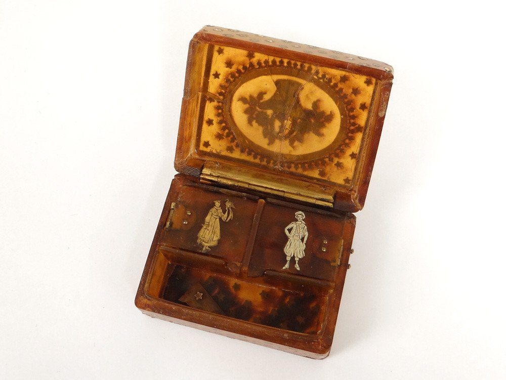 Tortoiseshell Fly Box Gold Inlays Flower Basket XVIIIth Characters-photo-4