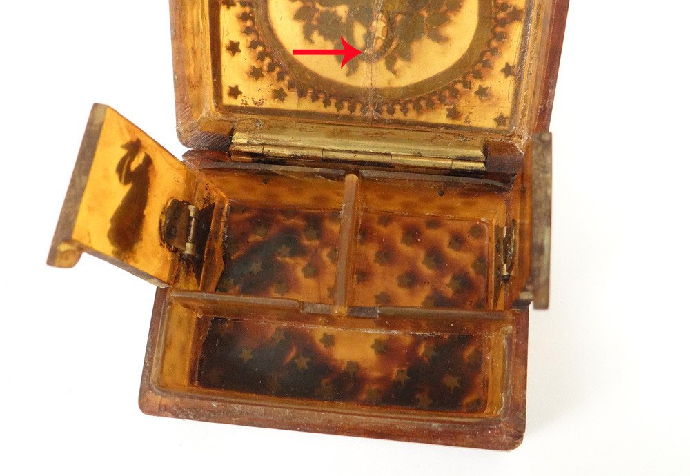 Tortoiseshell Fly Box Gold Inlays Flower Basket XVIIIth Characters-photo-2