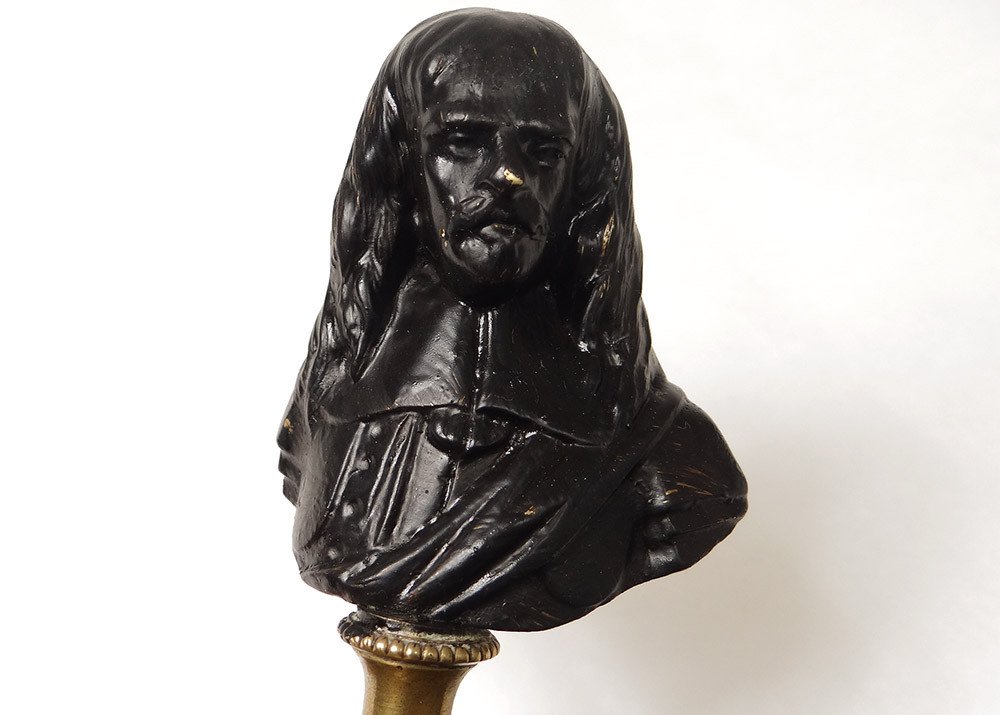 Paire Bustes Philosophes écrivains Molière Descartes Bronze Marbre XIXème-photo-4