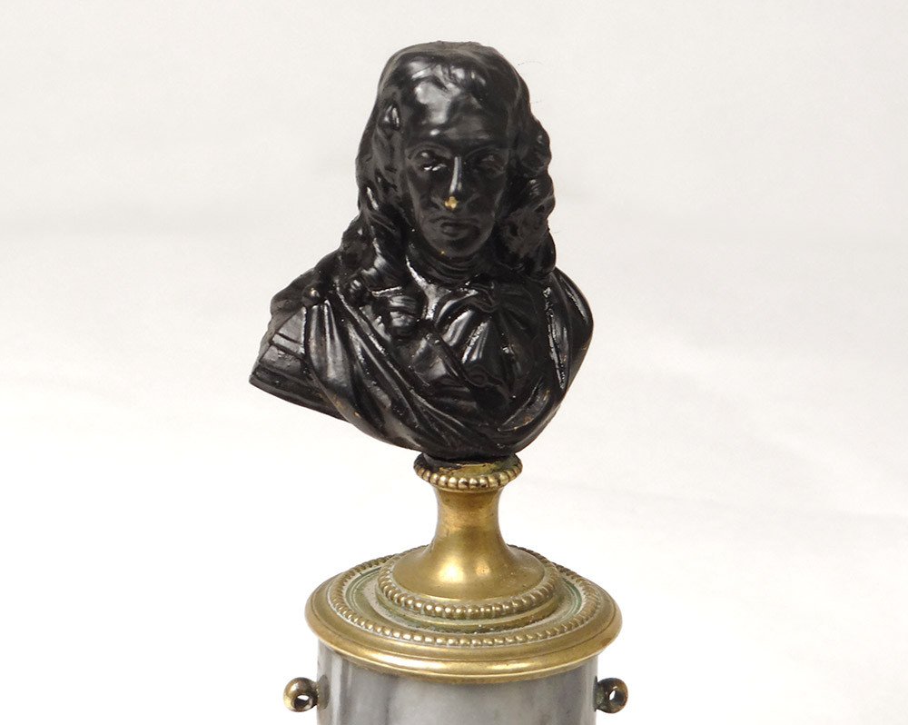 Paire Bustes Philosophes écrivains Molière Descartes Bronze Marbre XIXème-photo-1