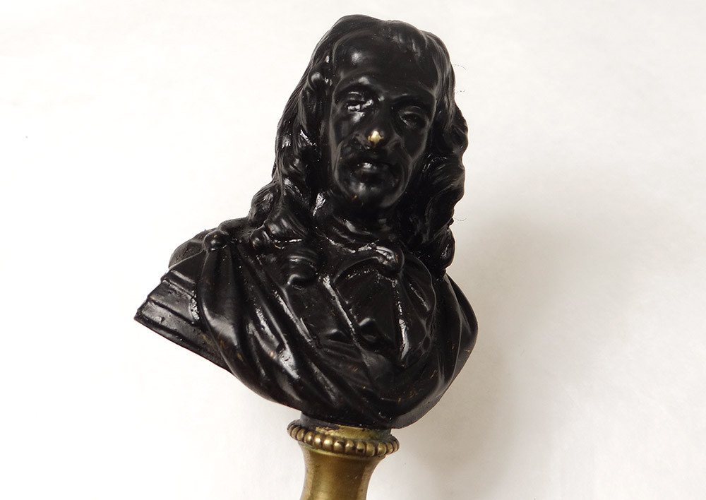 Paire Bustes Philosophes écrivains Molière Descartes Bronze Marbre XIXème-photo-3