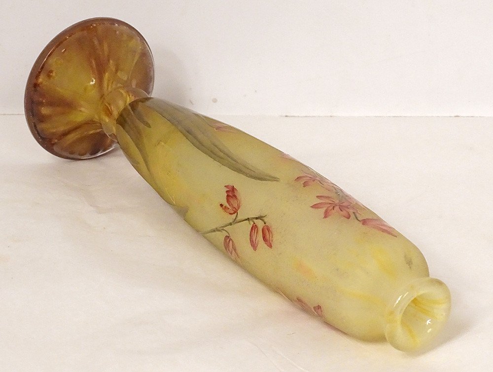 Vase Piedouche Glass Paste Daum Nancy Fleurs Lys Lis Art Nouveau XIXth-photo-3