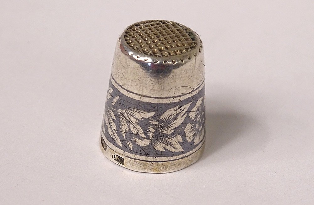 Dé à Coudre Argent Massif Russe Niellé Fleurs 6,48gr XXème Siècle-photo-3