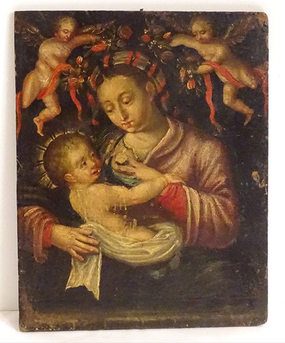 Hsp Portrait Virgin And Child Jesus Madonna Italian School Putti Eighteenth