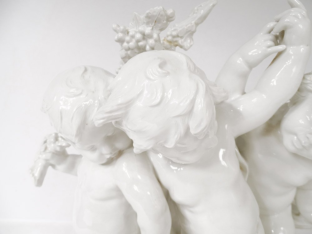 Sculpture Auguste Moreau Group Cherubs Putti Enamelled Porcelain XIXth-photo-2