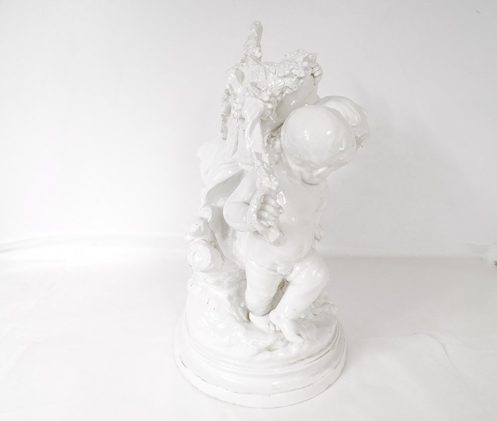 Sculpture Auguste Moreau Groupe Angelots Putti Porcelaine émaillée XIXème-photo-1