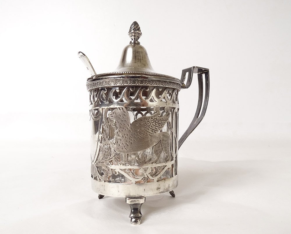 Mustard Pot 4 Salerons Sterling Silver Rooster Winged Griffons First Empire XIXth-photo-3