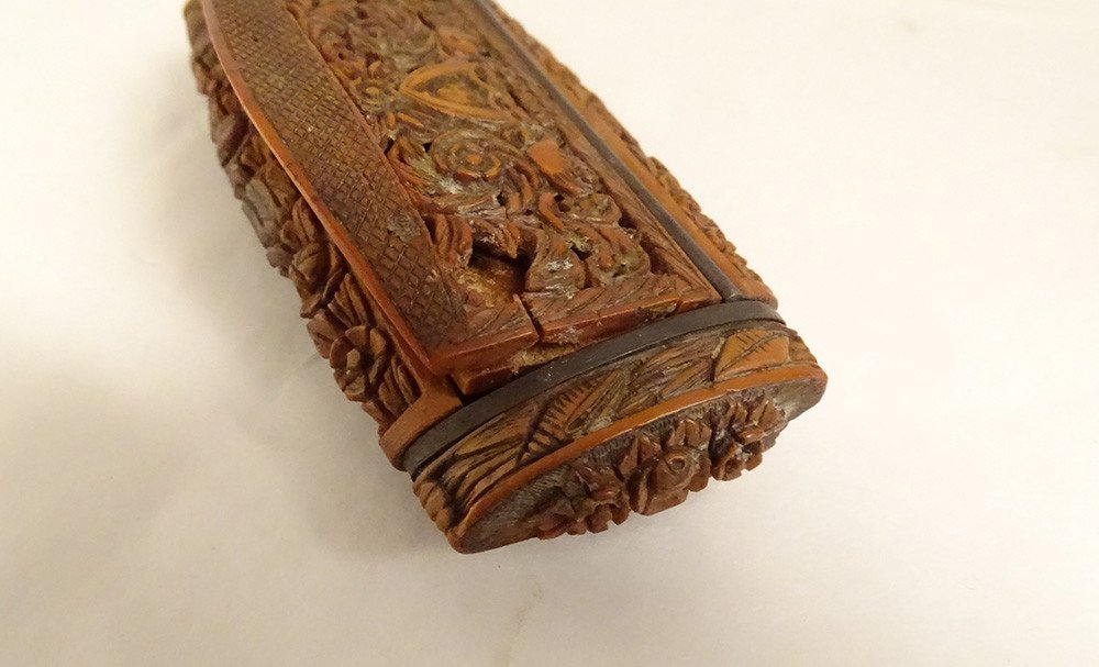Snuff Box Corozo Carved Birds Shield Love Marine Work Nineteenth Century-photo-1