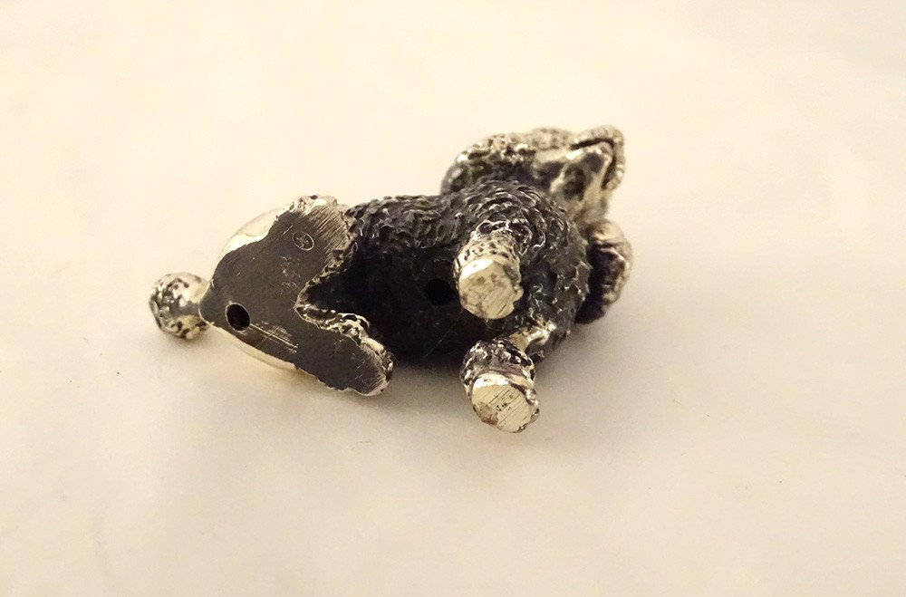 Petite Sculpture Argent Massif Chien Caniche Assis 21,98gr XXème Siècle-photo-2