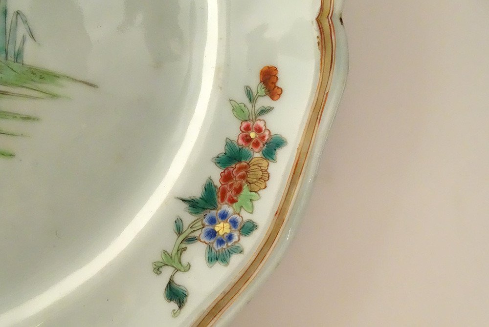 Paire Plats Porcelaine Compagnie Des Indes Oiseaux Faisans Fleurs XVIIIème-photo-4