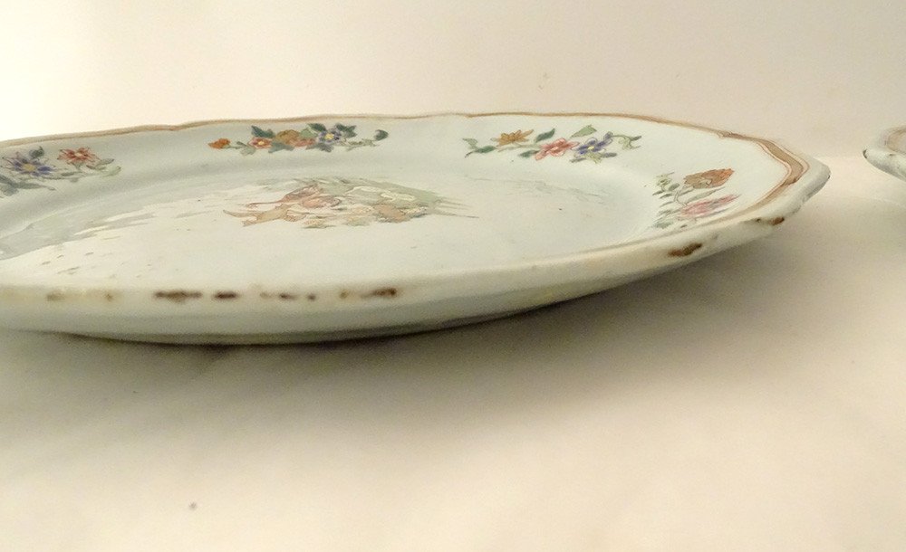 Paire Plats Porcelaine Compagnie Des Indes Oiseaux Faisans Fleurs XVIIIème-photo-7