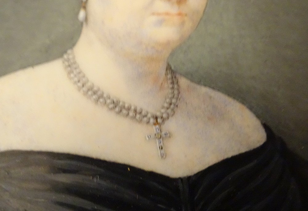 Miniature Peinte Céline Parmentier Portrait Femme Collier Perles 1831 XIXè-photo-1