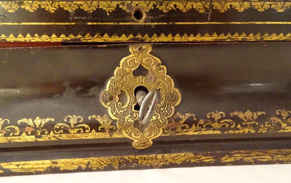 Box Sewing Box Lacquered Wood Gilding Bronze Eighteenth Century-photo-3