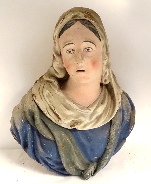 Statue Bust Saint Mary Magdalene Magdala Polychrome Wood Eighteenth Century