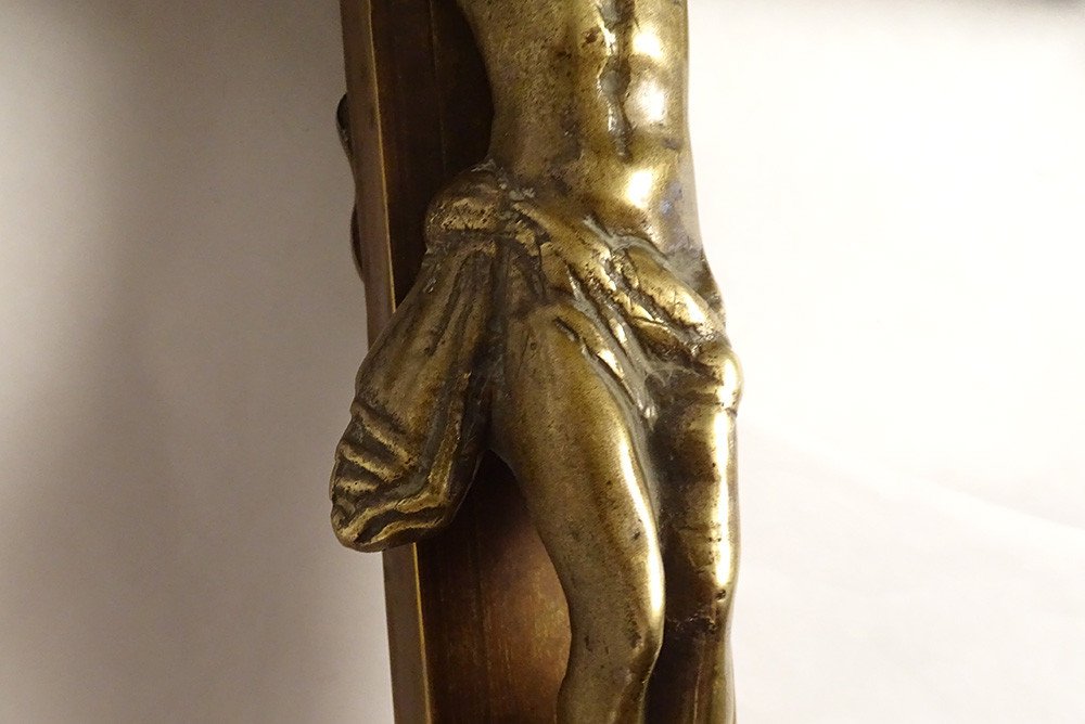Croix de Procession Christ Crucifix Bronze Laiton Doré Vierge Marie XVIIè-photo-8