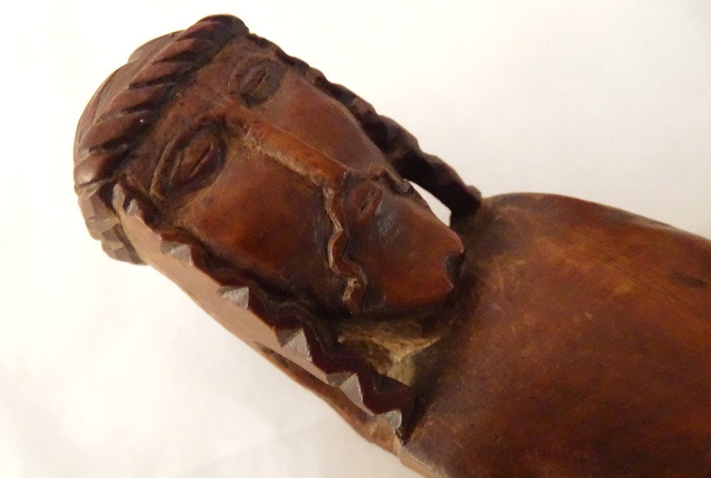 Christ Crucifix Croix Buis Sculpté Art Populaire XVIIème Siècle-photo-1
