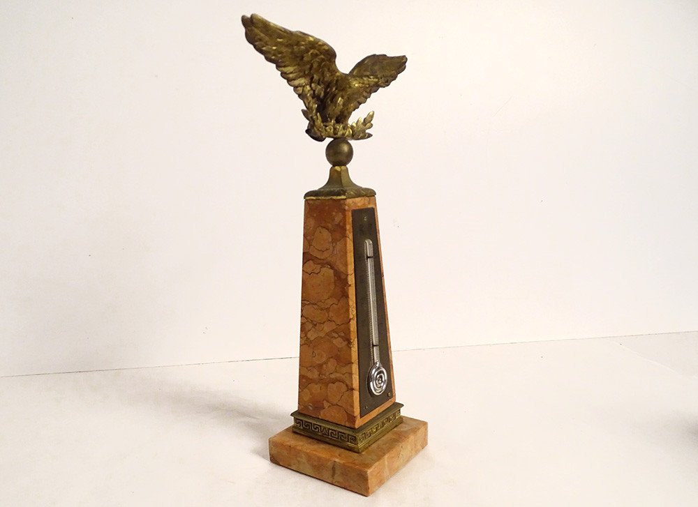 Thermomètre Marbre Laiton Bronze Doré Aigle Obélisque 1900 Fin XIXè Siècle-photo-3