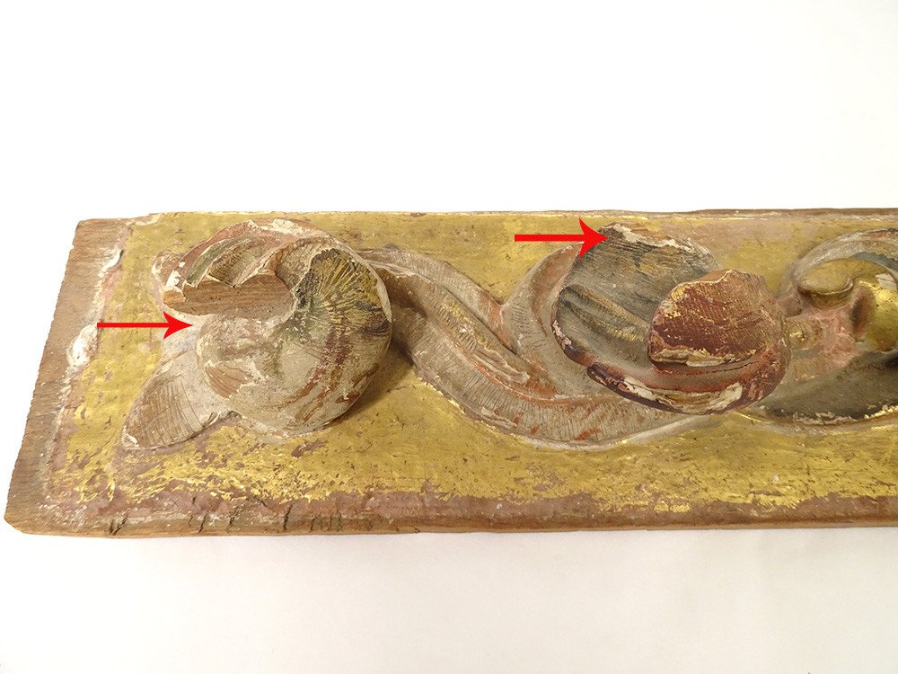 Paire Panneaux Décoratifs Bois Polychrome Doré Sculpté Fleurs XIXème Siècle-photo-3