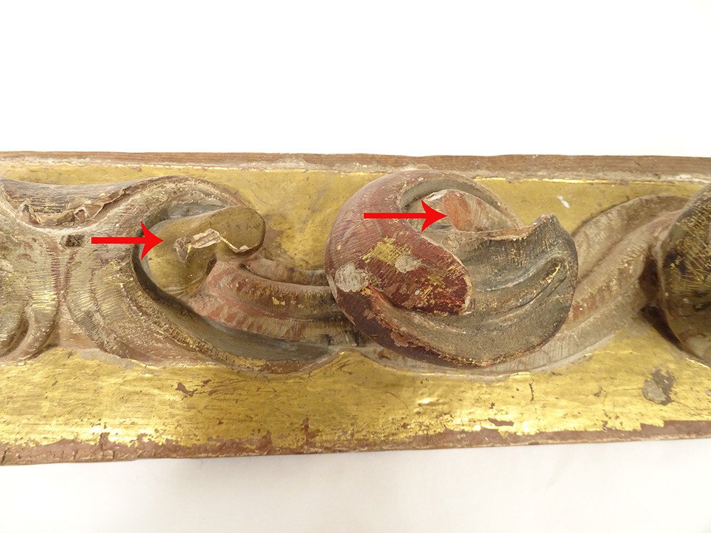 Paire Panneaux Décoratifs Bois Polychrome Doré Sculpté Fleurs XIXème Siècle-photo-4