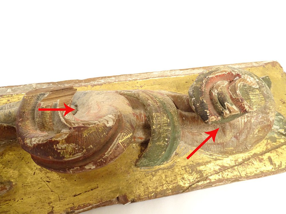 Paire Panneaux Décoratifs Bois Polychrome Doré Sculpté Fleurs XIXème Siècle-photo-5