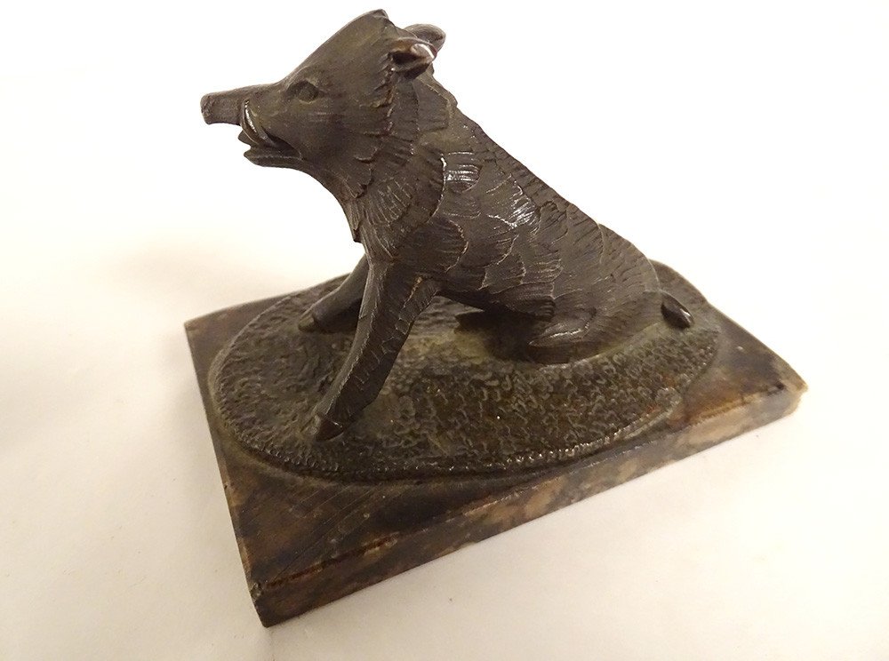 Small Sculpture Paperweight Bronze Boar Marble XIXth Century-photo-4