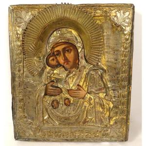 Russian Orthodox Icon Our Lady Vladimir Virgin Tenderness Copper Nineteenth