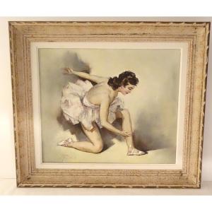 HST Tableau Georges Guinegault Portrait Danseuse Jeune Femme XXème Siècle