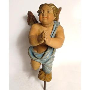 Sculpture Polychrome Wood Statue Cherub Cherub Angel XVIIth Century