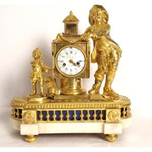 Pendulum Louis XVI Magic Lantern Children Gilt Bronze Marble Roque XVIIIè