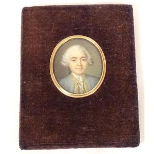 Miniature Ovale Médaillon Portrait Gentilhomme Ecole Française Fin XVIIIème