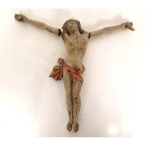 Small Christ Crucifix Polychrome Wood Carved Lead XVIIth Century