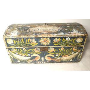 Chest Norman Wedding Box Painted Wood Birds Garlands Flowers Nineteenth