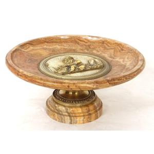 Coupe Décorative Marbre Bronze Doré Angelot Putti Livres Napoléon III XIXè