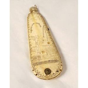 Carved Ivory Tobacco Grater Dieppe Cherub Fishing Fish Loyalty Eighteenth