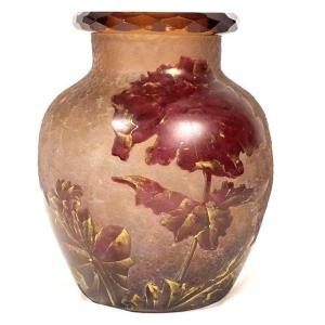 Vase Boule En Verre Givré Par Montjoye Legras,  Art Nouveau Début XXème Siècle