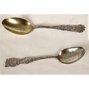 2 American Indian Sterling Silver Spoons Wanakena Solon Springs Twentieth