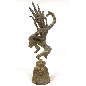Clochette Bouddhiste Bronze Danseuse Apsara Khmer Cambodge Thaïlande XIXème