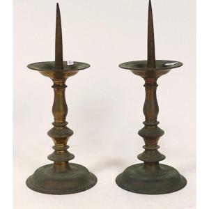 Pair Candlestick Candlesticks Church Candlesticks Bronze XVIIth Century