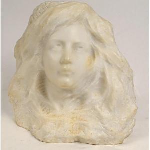 Sculpture Tête Jeune Femme Marbre Carrare G. Verona Art Nouveau XIXè Siècle