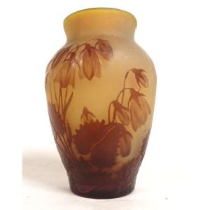 Petit Vase Balustre Pâte de Verre Emile Gallé Fleurs Fuchsia Art Nouveau XIXè
