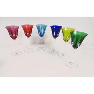 6 Wine Glasses Roemers Crystal Saint-louis Color Model Cerdagne XXth