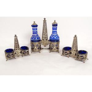 Set Cruet Vinegar 2 Salt Shakers Sterling Silver Minerva Putti Nineteenth