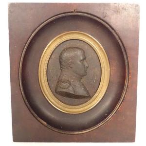 Metal Medal Portrait Emperor Napoleon I Wooden Frame XIXth Century