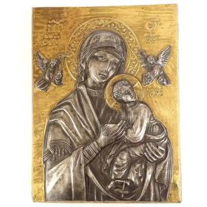 Icône Orthodoxe Grecque Vierge Enfant Notre Dame Perpétuel Secours XIXème
