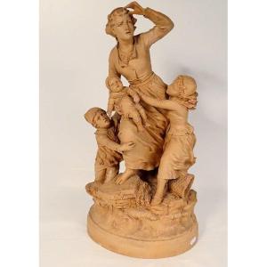 Terracotta Sculpture Hanne Woman Children Storm Sailor Isle-adam 19th